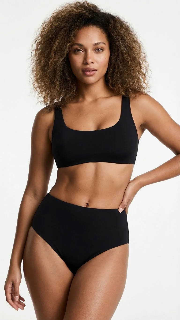 LunaIntim İz Yapmayan Siyah Lazer Kesim Külot Yüksek Bel (Bato) Dikişsiz Model - Ön Görünüm